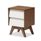baxton studio hildon mid century modern white and walnut wood 2 drawer storage nightstand | Modish Furniture Store-2