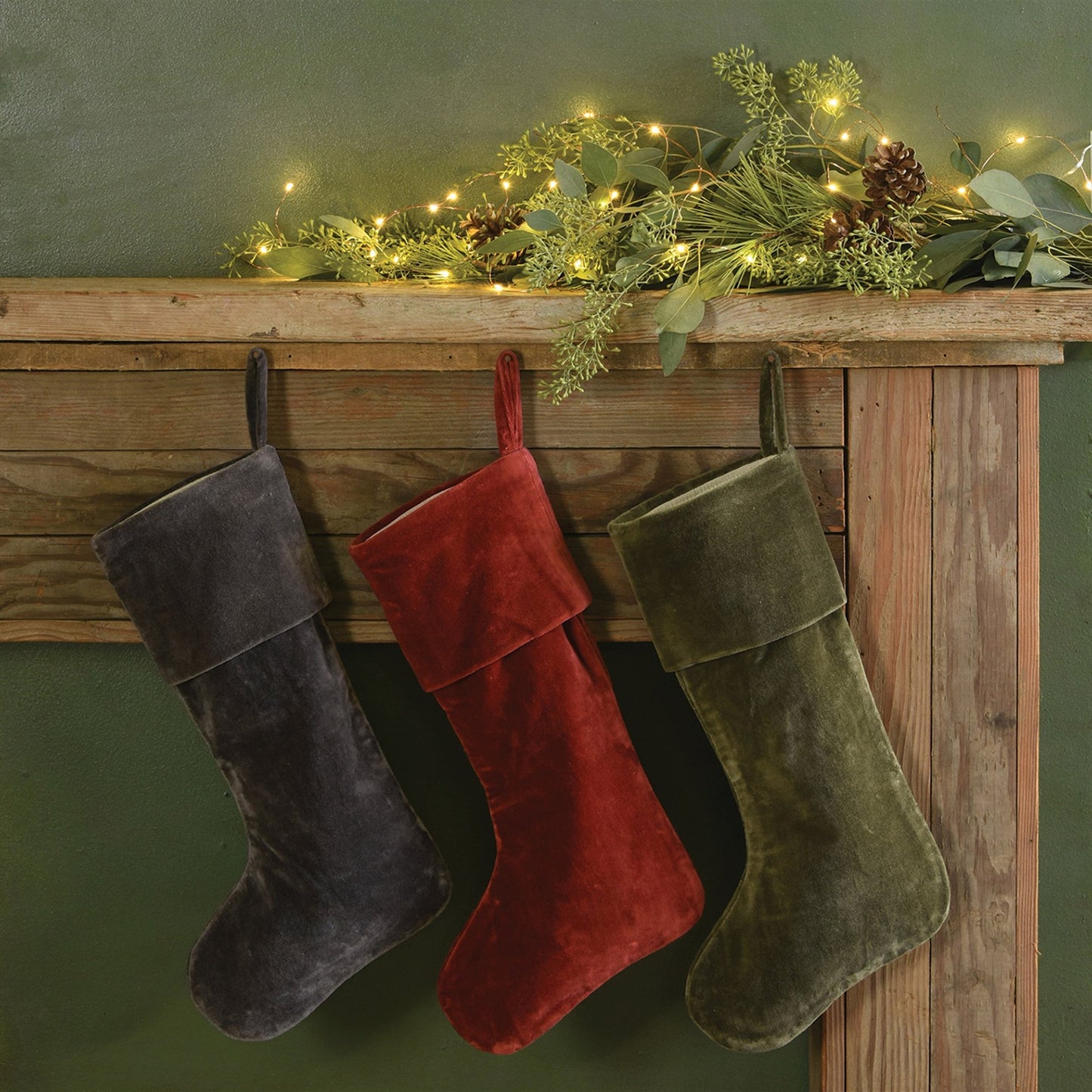 HomArt Velvet Stocking - Sage Green-Dark Grey-Red | Holiday | 9343-33 | Modishstore