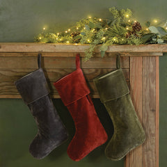 Velvet Stocking - Sage Green-Dark Grey-Red - Set Of 2 By HomArt