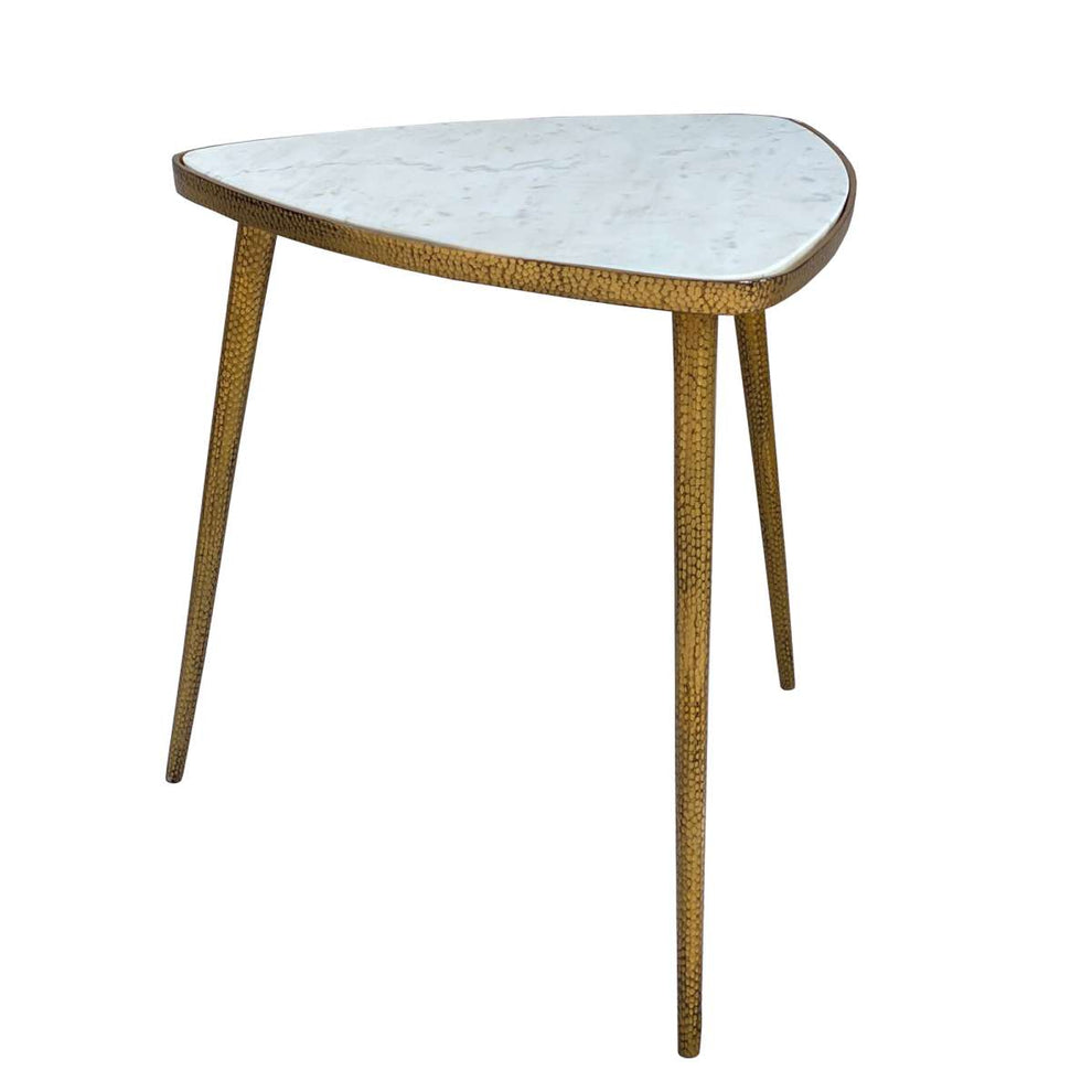 Plectrum Shape Marble Top Accent End Table With Metal Tripod Base, White And Gold By Benzara | End Tables |  Modishstore  - 6