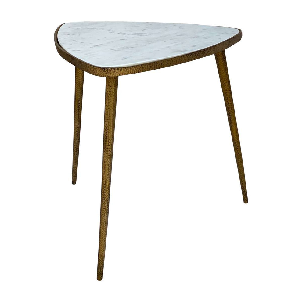 Plectrum Shape Marble Top Accent End Table With Metal Tripod Base, White And Gold By Benzara | End Tables |  Modishstore  - 4
