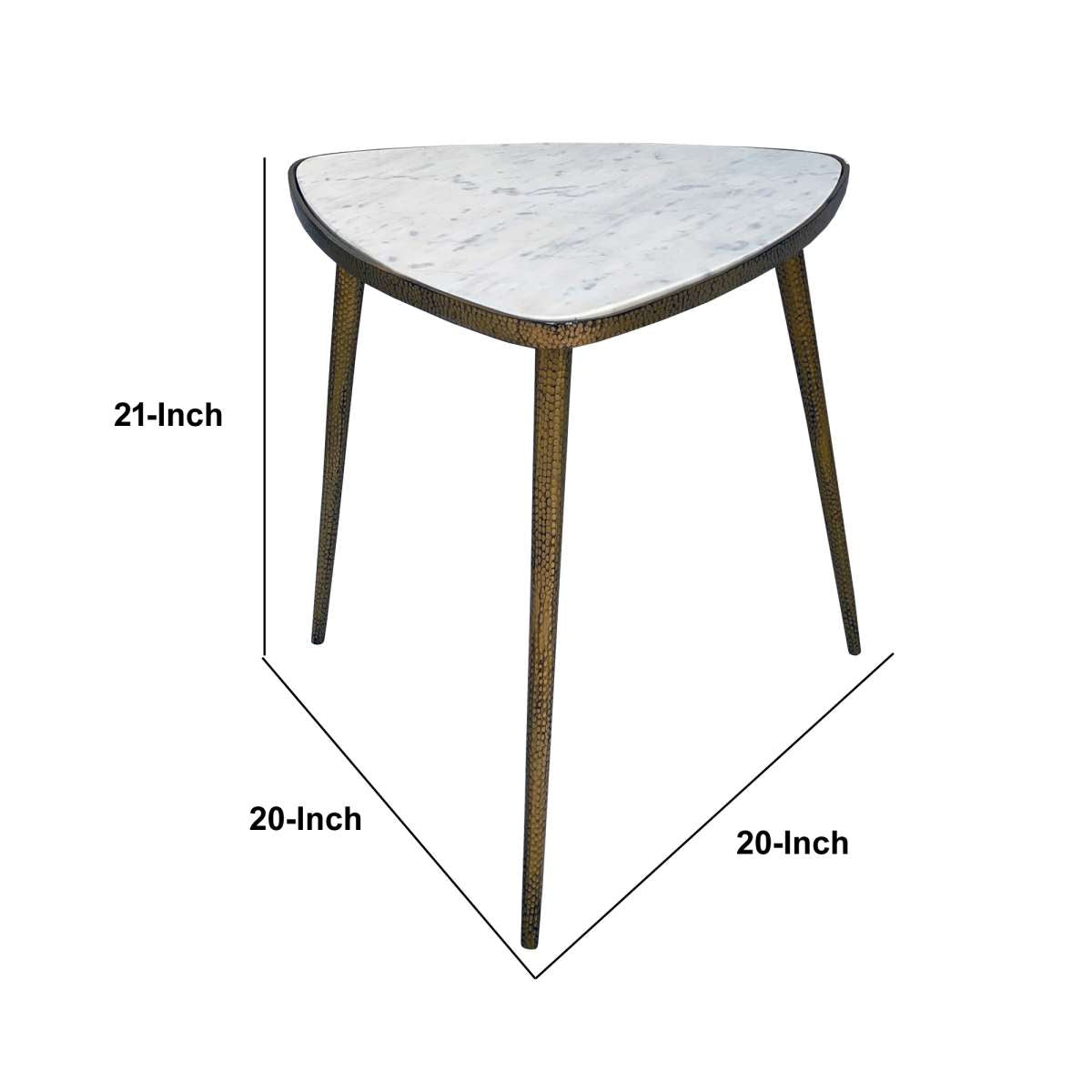 Plectrum Shape Marble Top Accent End Table With Metal Tripod Base, White And Gold By Benzara | End Tables |  Modishstore  - 2