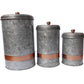 Galvanized Metal Lidded Canister With Copper Band, Set Of Three, Gray By Benzara | Jars & Canisters |  Modishstore 