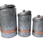Galvanized Metal Lidded Canister With Copper Band, Set Of Three, Gray By Benzara | Jars & Canisters |  Modishstore  - 4