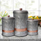 Galvanized Metal Lidded Canister With Copper Band, Set Of Three, Gray By Benzara | Jars & Canisters |  Modishstore  - 2