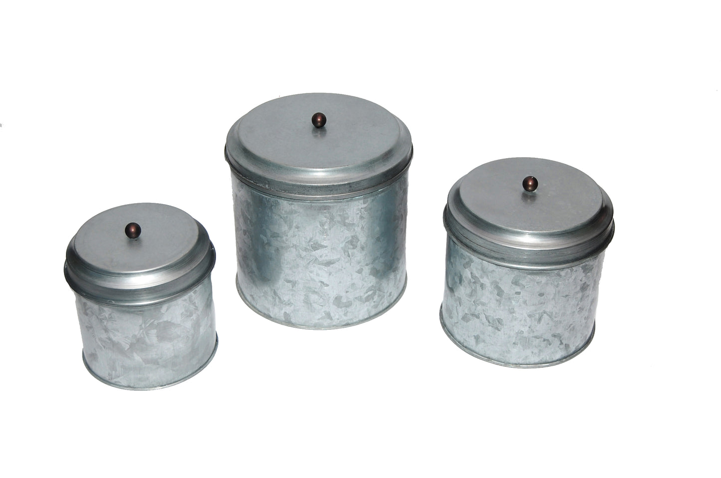 Benzara Amc0015 Galvanized Metal Lidded Canister With Ball Knob, Set Of Three, Gray By Benzara | Jars & Canisters |  Modishstore  - 3
