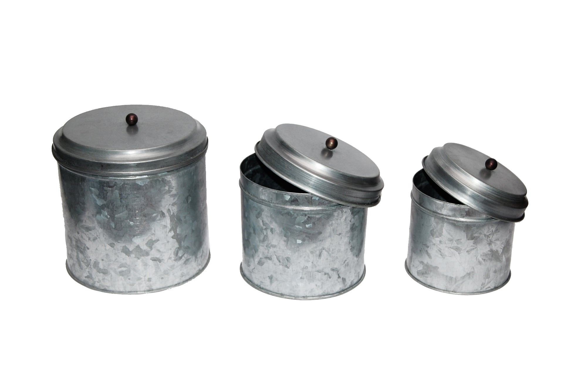 Benzara Amc0015 Galvanized Metal Lidded Canister With Ball Knob, Set Of Three, Gray By Benzara | Jars & Canisters |  Modishstore  - 4