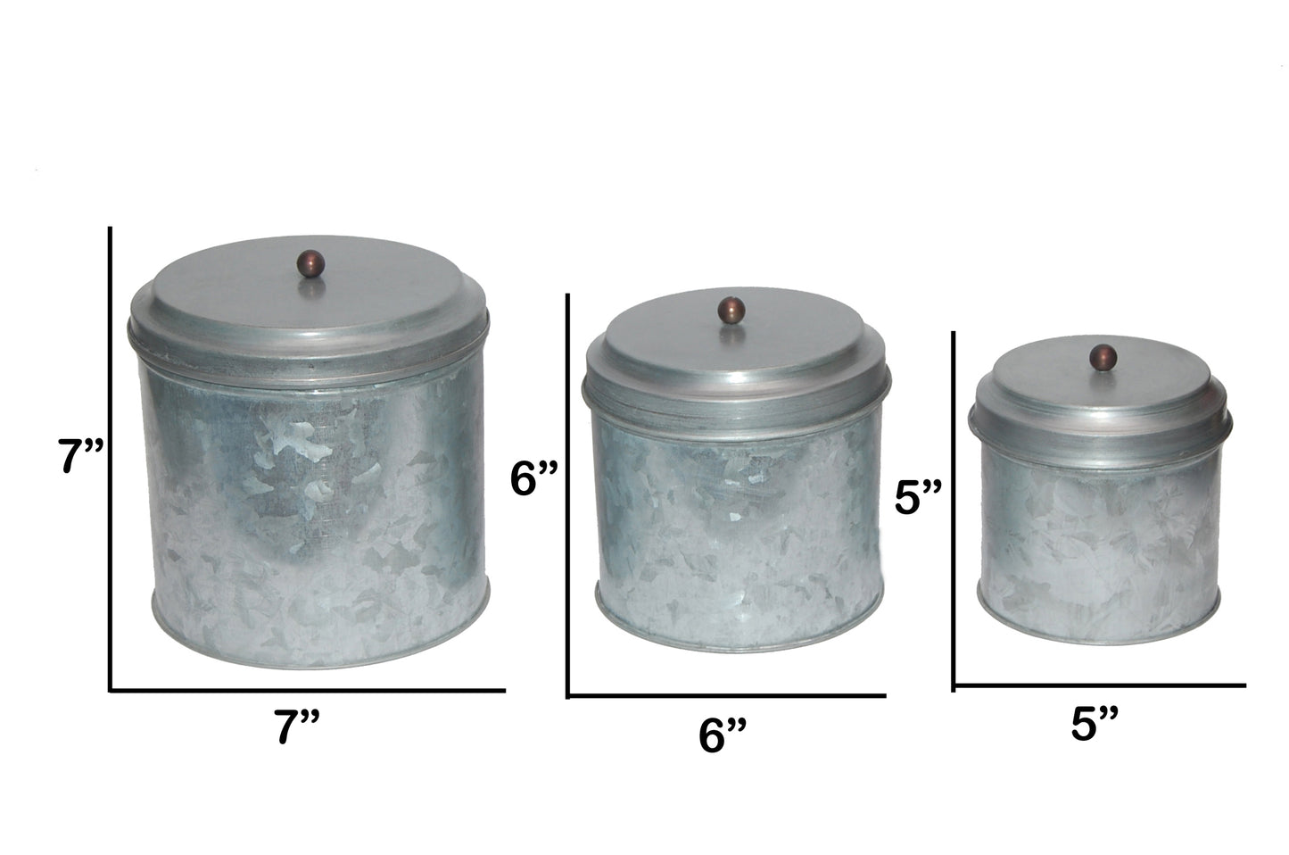 Benzara Amc0015 Galvanized Metal Lidded Canister With Ball Knob, Set Of Three, Gray By Benzara | Jars & Canisters |  Modishstore  - 5
