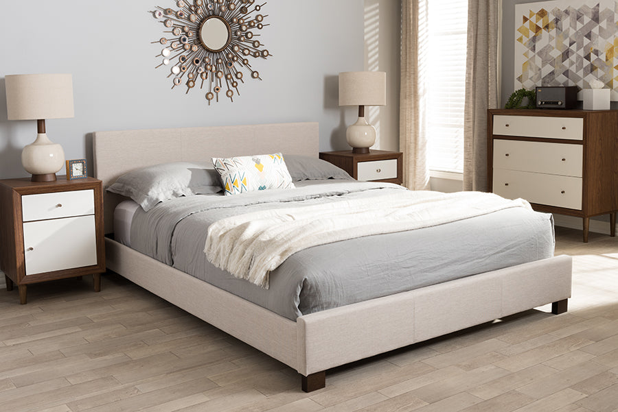 Baxton Studio Elizabeth Modern and Contemporary Beige Fabric Upholstered Panel-Stitched Queen Size Platform Bed | Modishstore | Beds