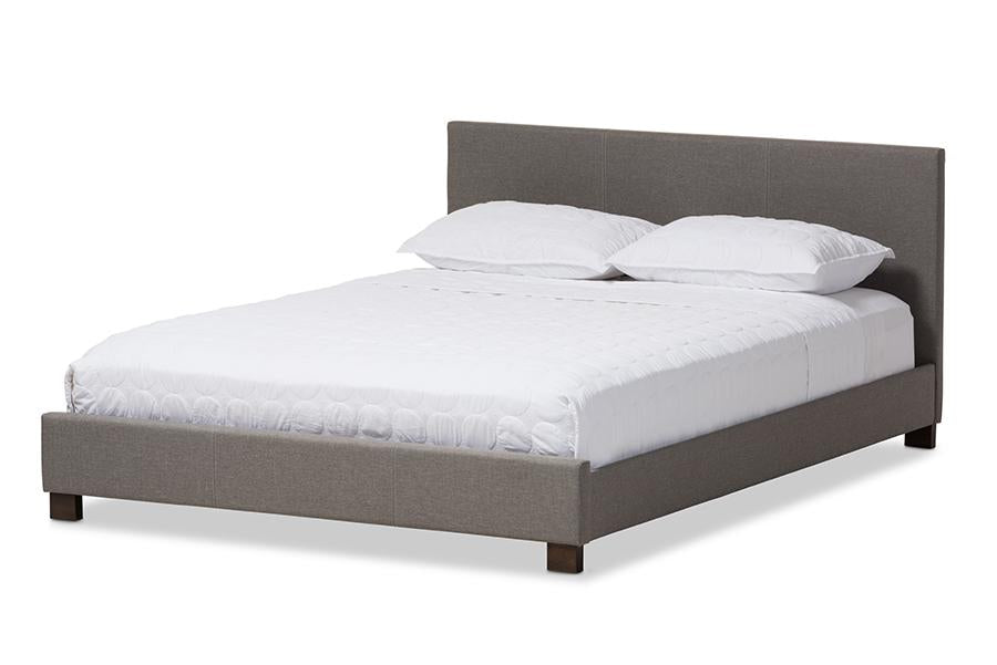 baxton studio elizabeth modern and contemporary grey fabric upholstered panel stitched full size platform bed | Modish Furniture Store-3