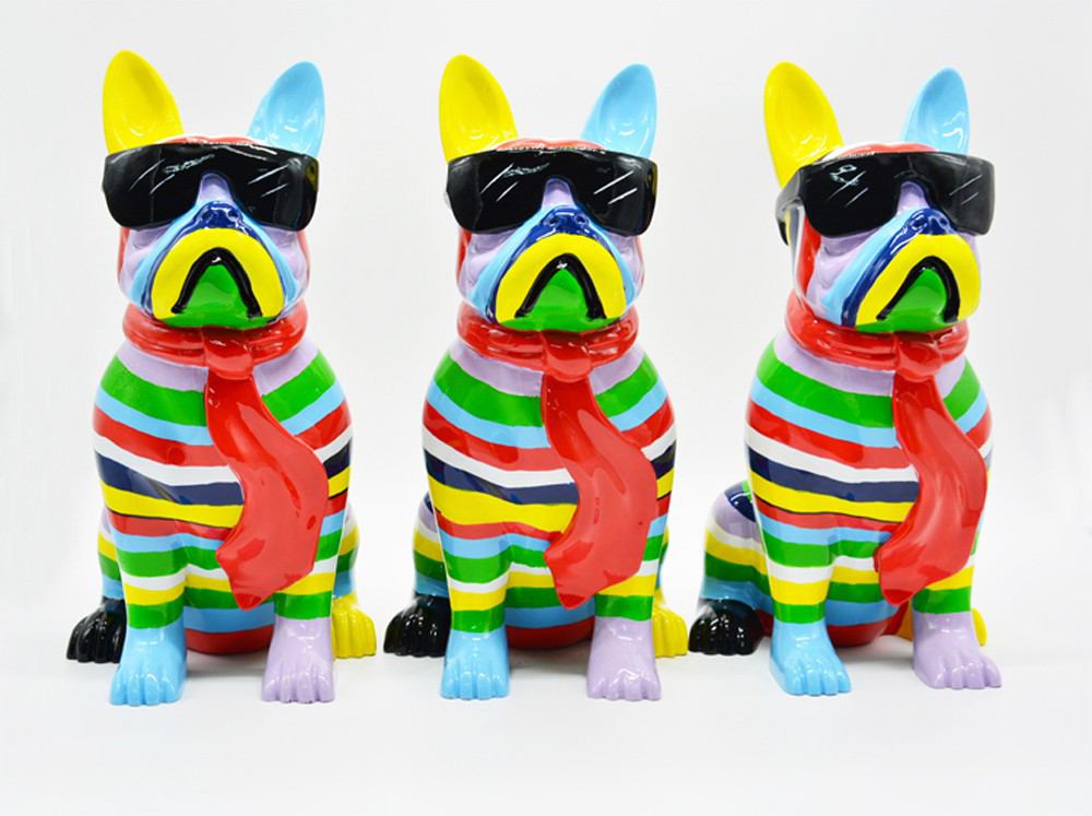 Interior Illusions Plus Stripe Dog with Black Glasses - 14" tall | Sculptures | Modishstore - 3