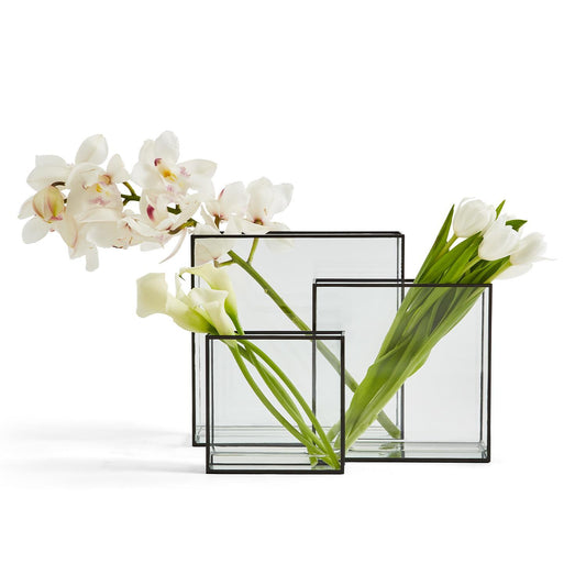 Windows Square Vase W Black Trim In 3 Sizes Set Of 3 By Tozai Home | Vases | Modishstore