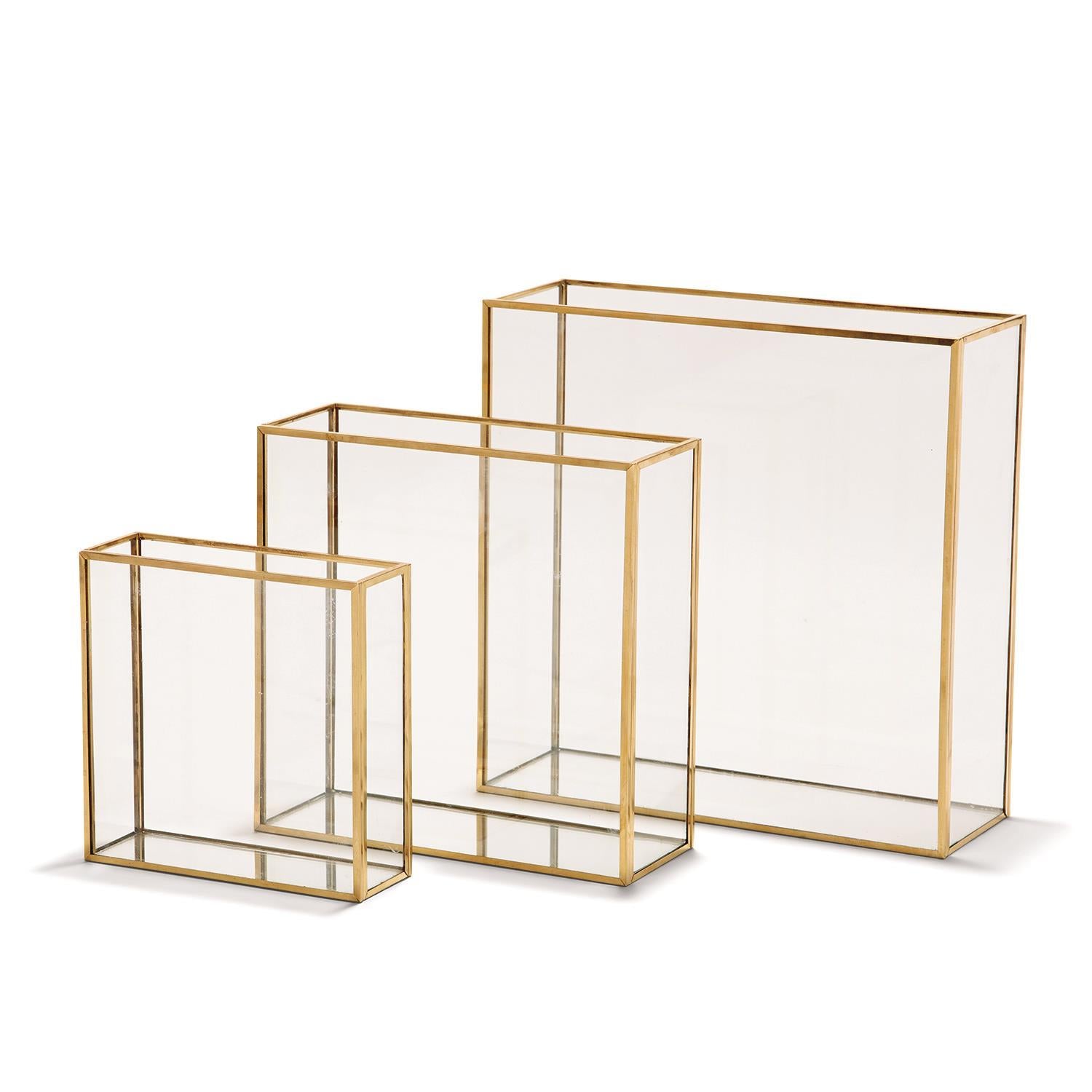 Windows Square Vase W/Gold Metal Trim In 3 Sizes Set Of 3 By Tozai Home | Vases | Modishstore -3