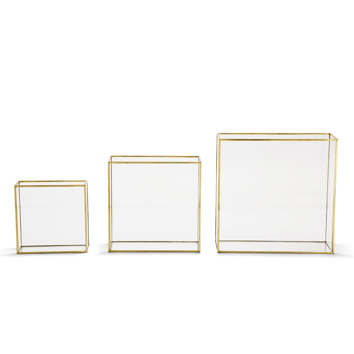 Windows Square Vase W/Gold Metal Trim In 3 Sizes Set Of 3 By Tozai Home | Vases | Modishstore -2