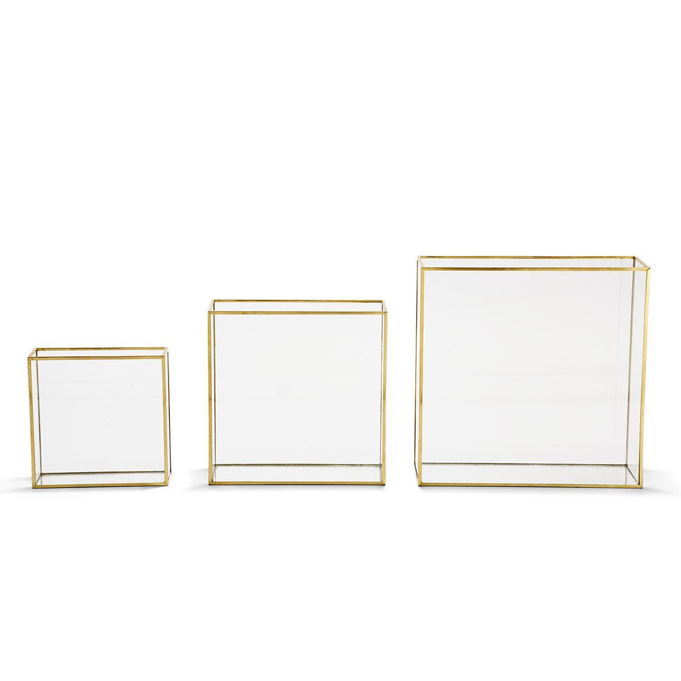 Windows Square Vase W/Gold Metal Trim In 3 Sizes Set Of 9 By Tozai Home | Vases | Modishstore - 2