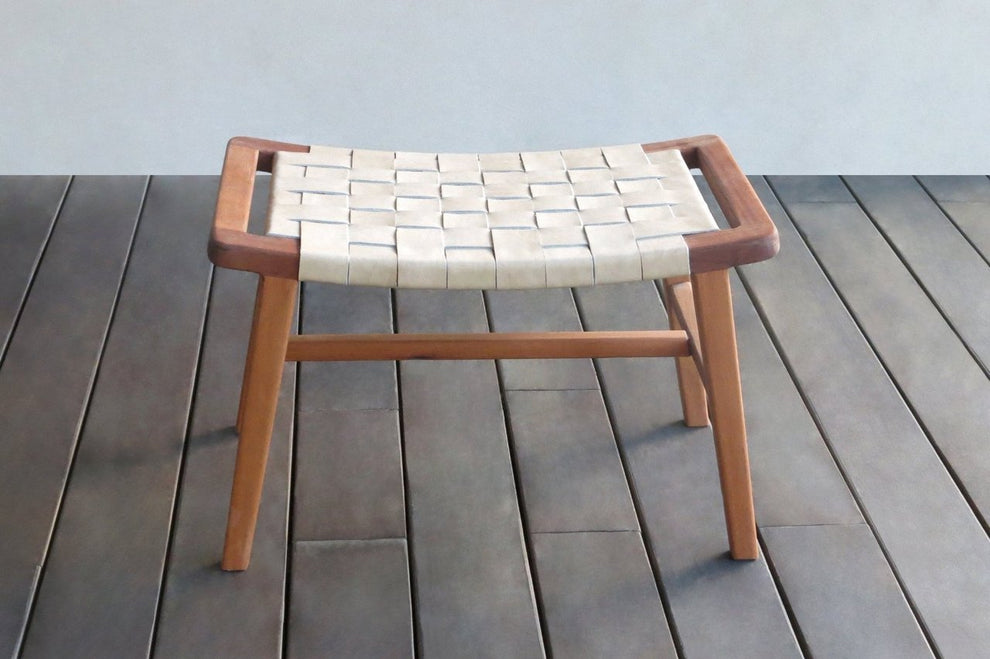 Masaya Wood & Leather Ottoman | Ottomans | Modishstore - 6