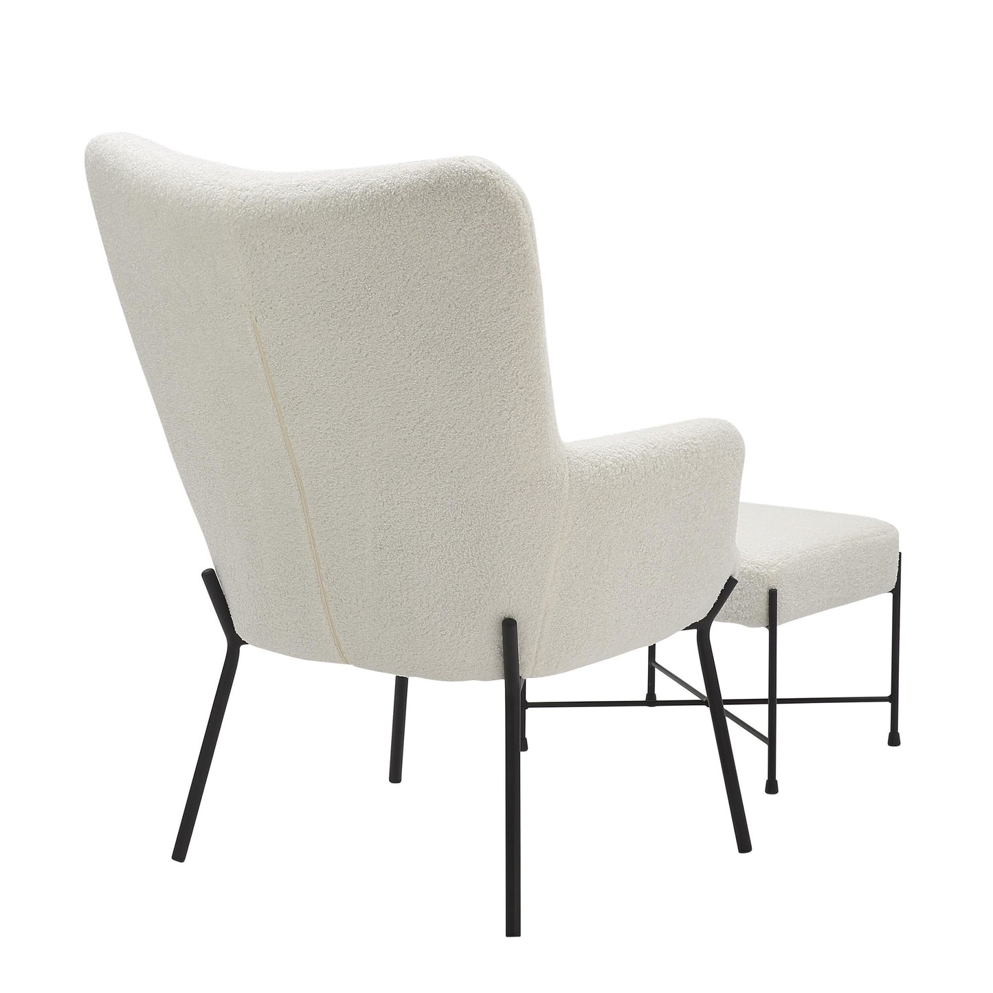 Izzy Industrial Lounge Chair and Ottoman Set in Black Metal and White Sherpa Fabric By LumiSource | Side Chairs | Modishstore - 5