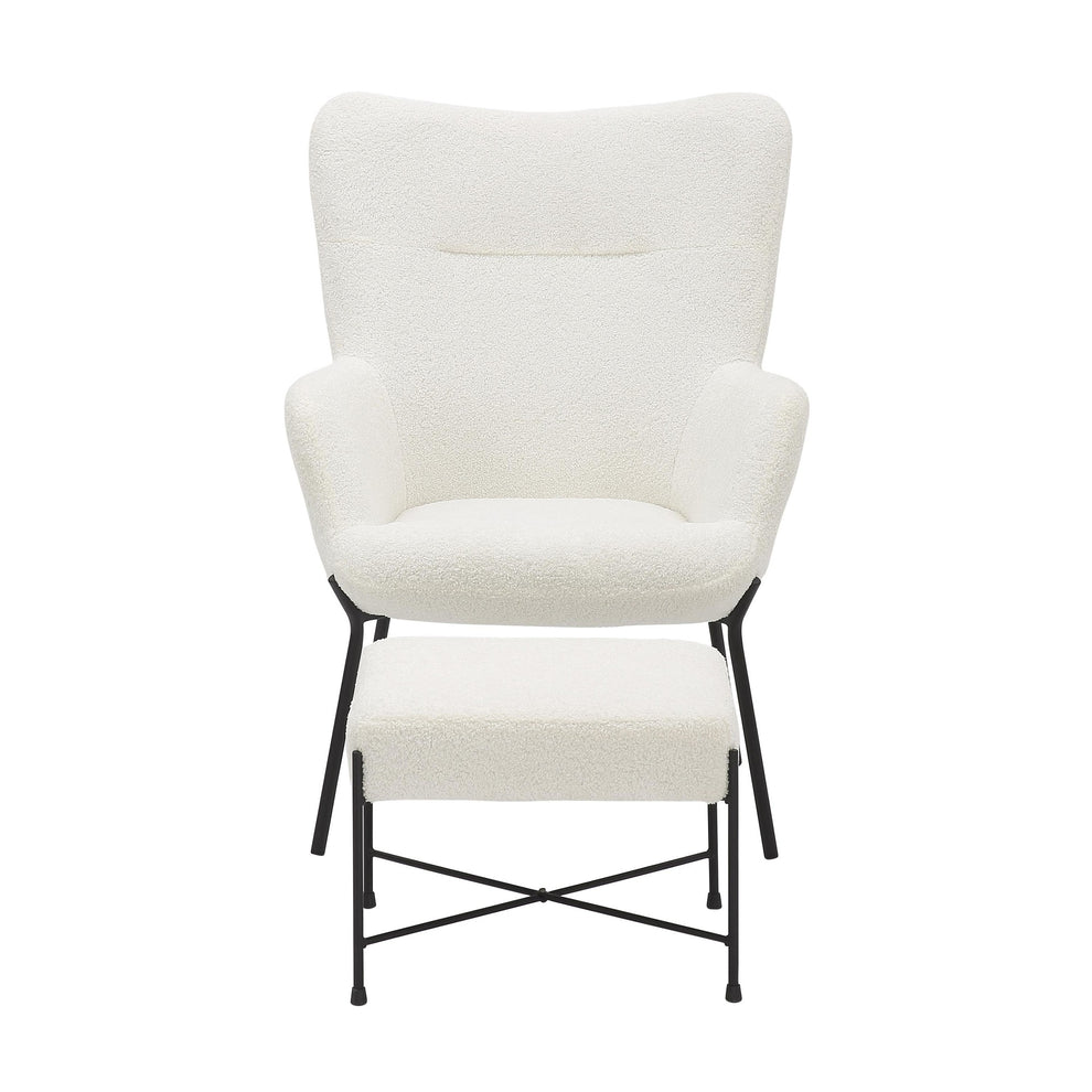 Izzy Industrial Lounge Chair and Ottoman Set in Black Metal and White Sherpa Fabric By LumiSource | Side Chairs | Modishstore - 7