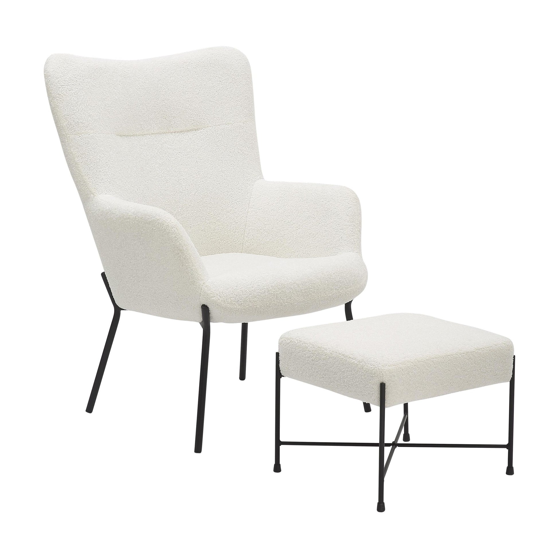 Izzy Industrial Lounge Chair and Ottoman Set in Black Metal and White Sherpa Fabric By LumiSource | Side Chairs | Modishstore