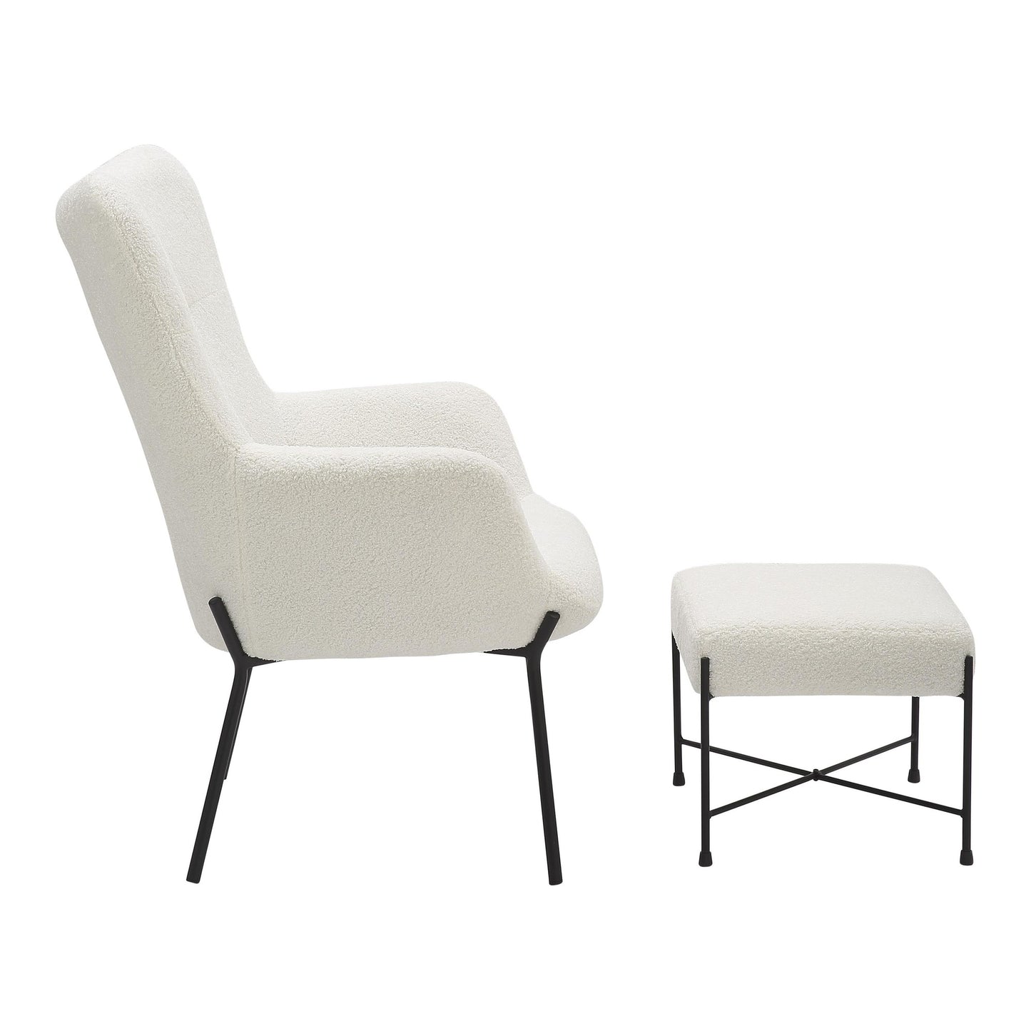 Izzy Industrial Lounge Chair and Ottoman Set in Black Metal and White Sherpa Fabric By LumiSource | Side Chairs | Modishstore - 4