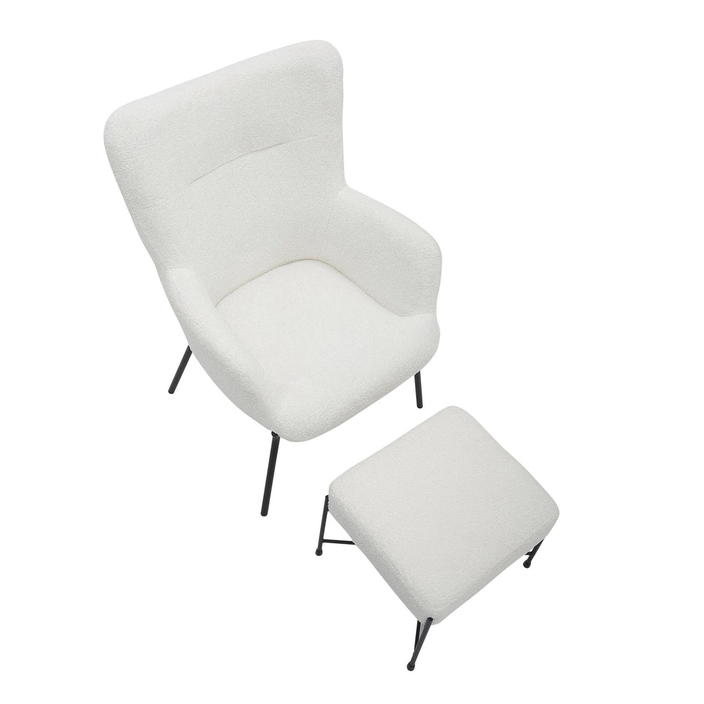Izzy Industrial Lounge Chair and Ottoman Set in Black Metal and White Sherpa Fabric By LumiSource | Side Chairs | Modishstore - 2