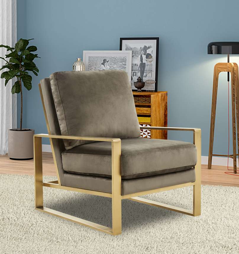 LeisureMod Jefferson Velvet Design Accent Armchair With Gold Frame | Armchairs | Modishstore - 9