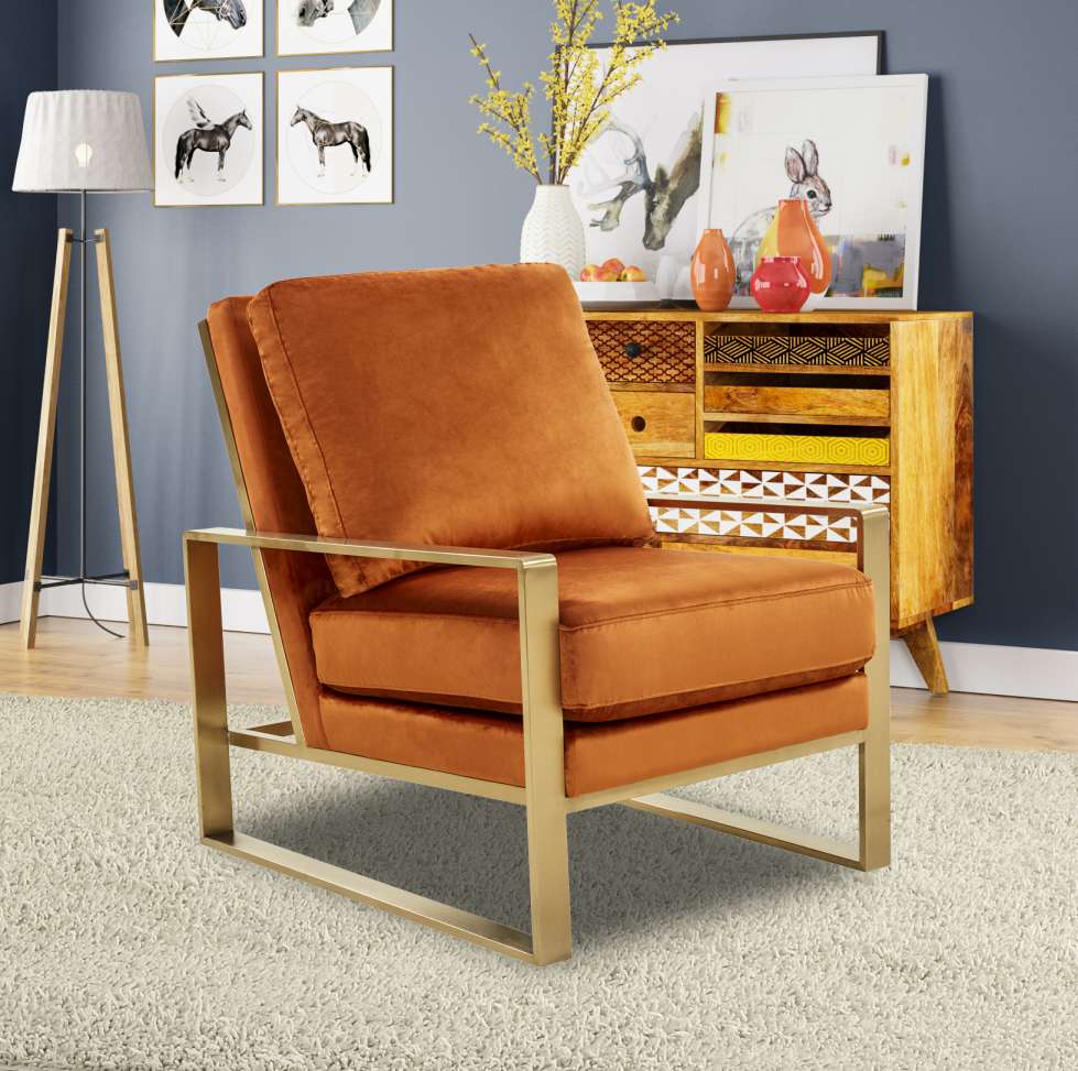 LeisureMod Jefferson Velvet Design Accent Armchair With Gold Frame | Armchairs | Modishstore - 23