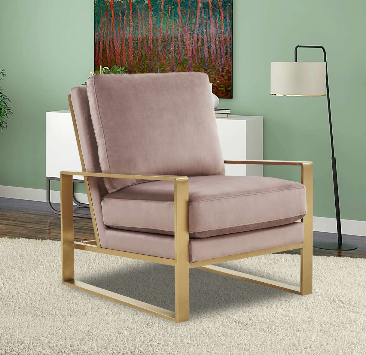 LeisureMod Jefferson Velvet Design Accent Armchair With Gold Frame | Armchairs | Modishstore - 30