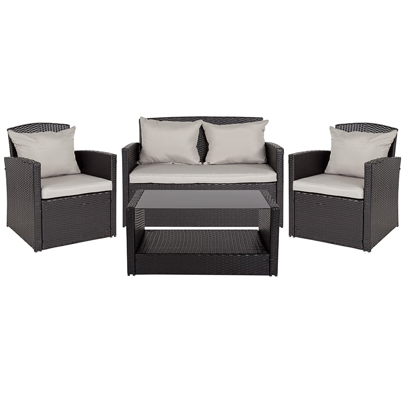 Aransas Series 4 Piece Black Patio Set with Gray Back Pillows and Seat Cushions by Flash Furniture | Outdoor Sofas, Loveseats & Sectionals | Modishstore-2
