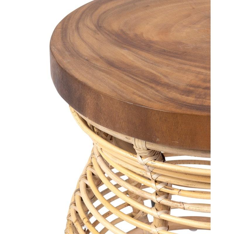 Orinda Rattan Side Table with Wood Top - Natural Set of 2 by Jeffan | Side Tables | Modishstore - 2