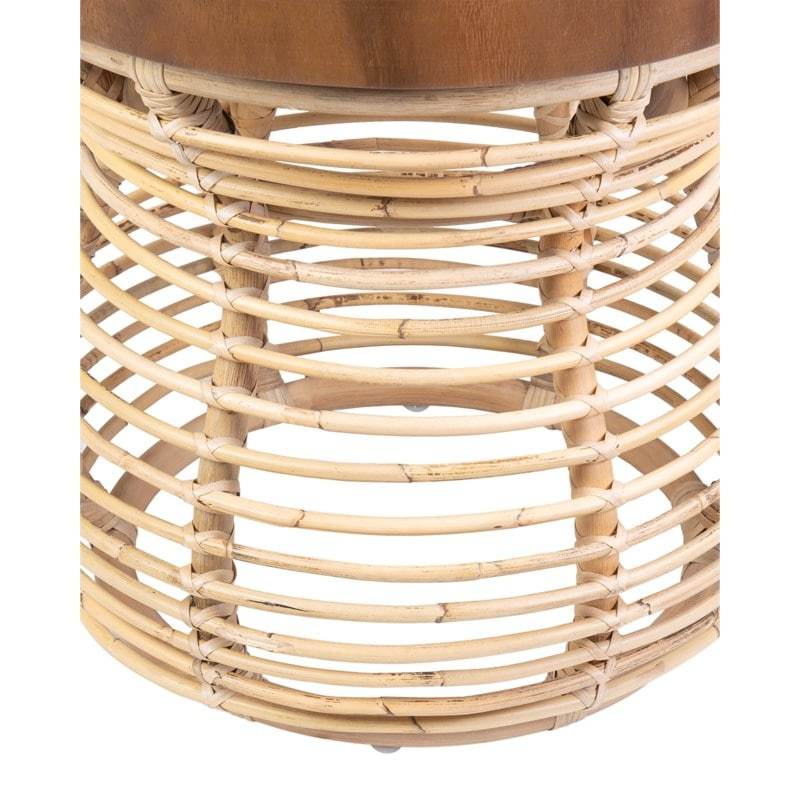 Orinda Rattan Side Table with Wood Top - Natural Set of 2 by Jeffan | Side Tables | Modishstore - 4