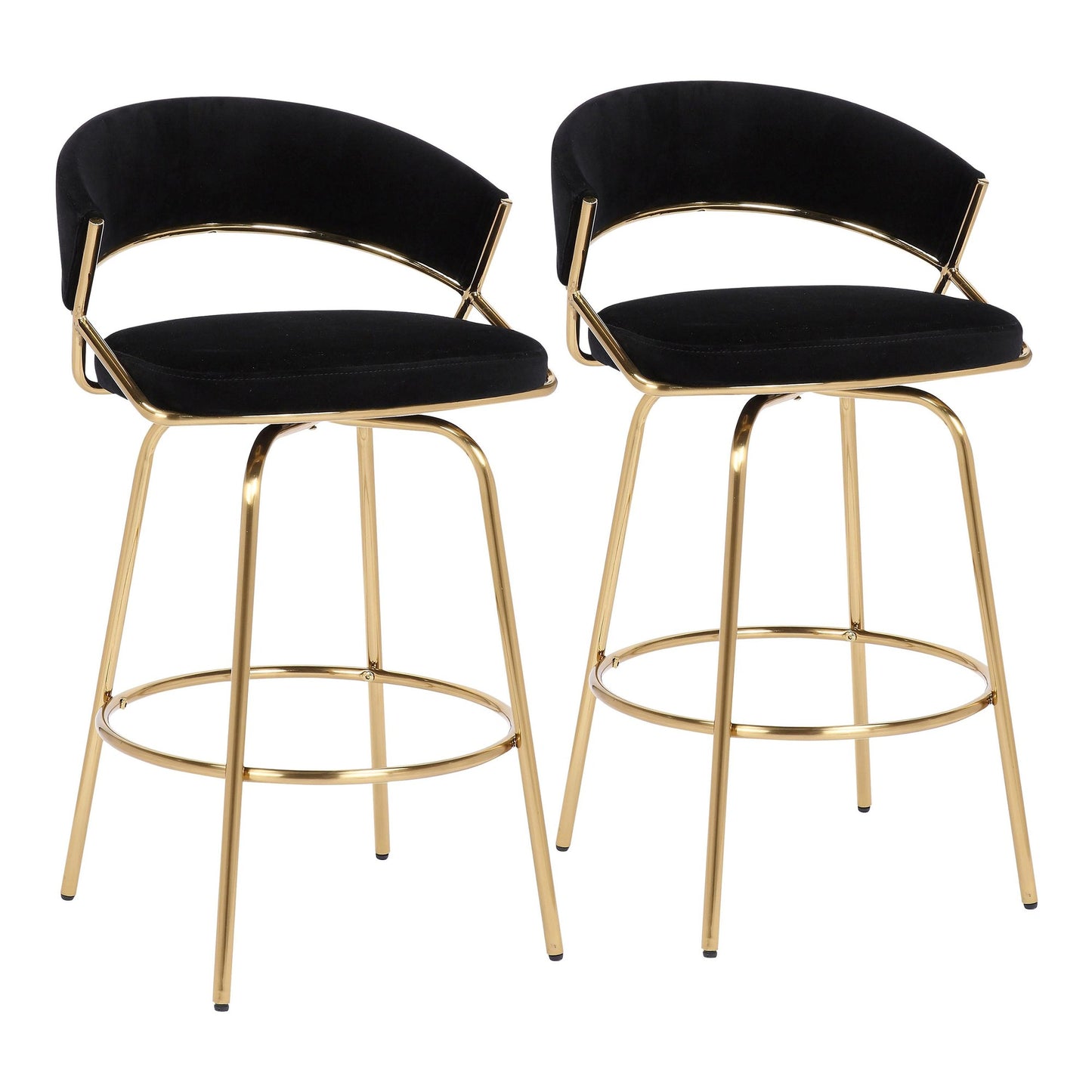 Jie Glam Fixed-height Counter Stool in Gold Metal and Black Velvet By LumiSource - Set of 2 | Counter Stools | Modishstore - 2