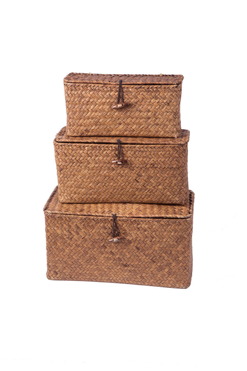 Vagabond Vintage Hand Woven Brown Rattan Narrow Boxes | Modishstore | Decorative Boxes-2