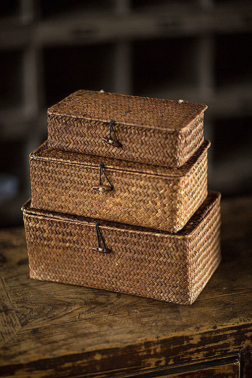 Vagabond Vintage Hand Woven Brown Rattan Boxes | Modishstore | Decorative Boxes-2