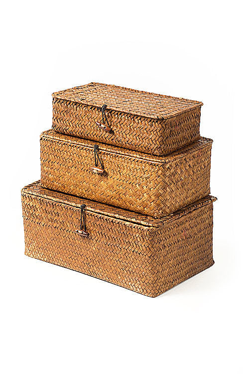 Vagabond Vintage Hand Woven Brown Rattan Boxes | Modishstore | Decorative Boxes