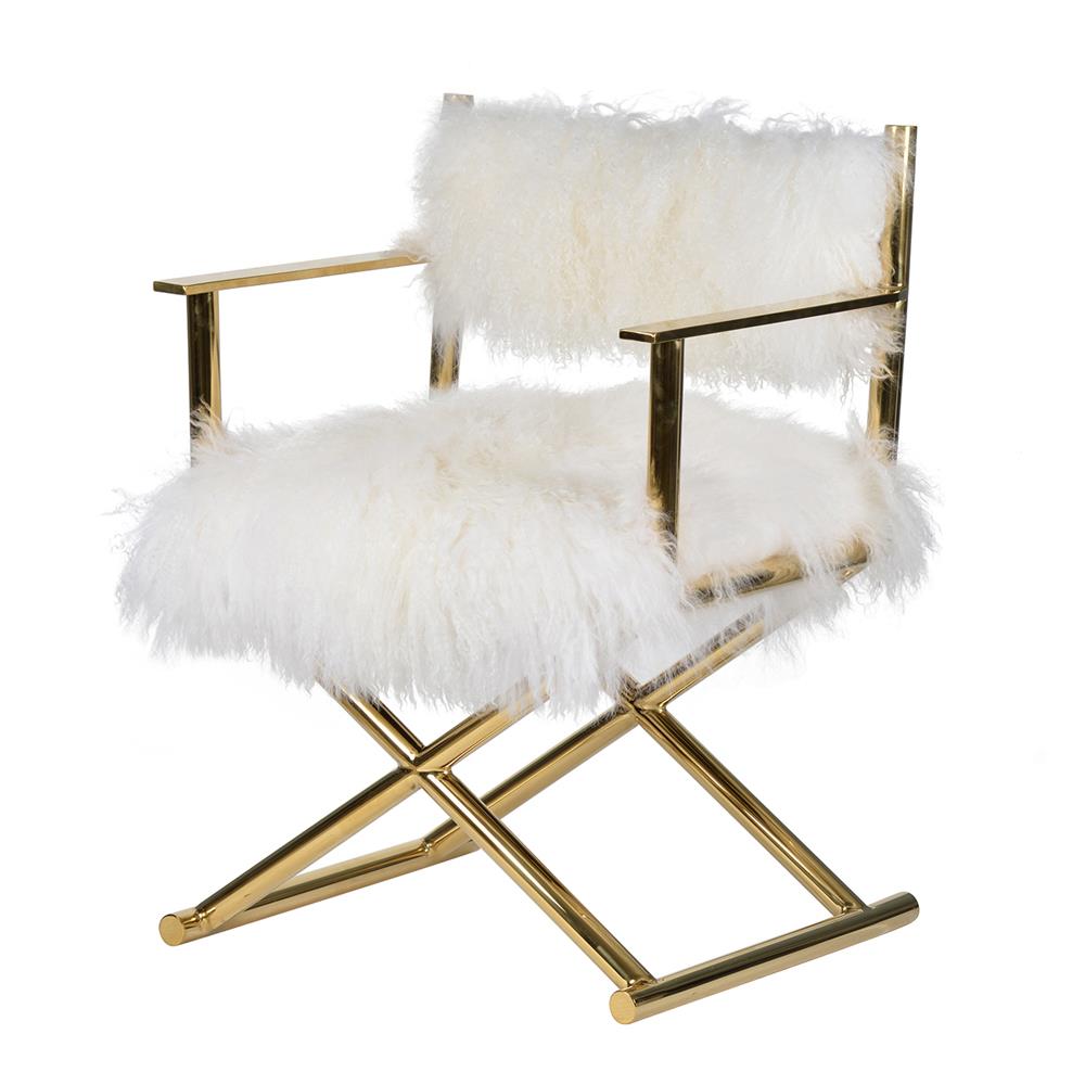A&B Home Mongolian Fur Director Chair - Gold - 5
