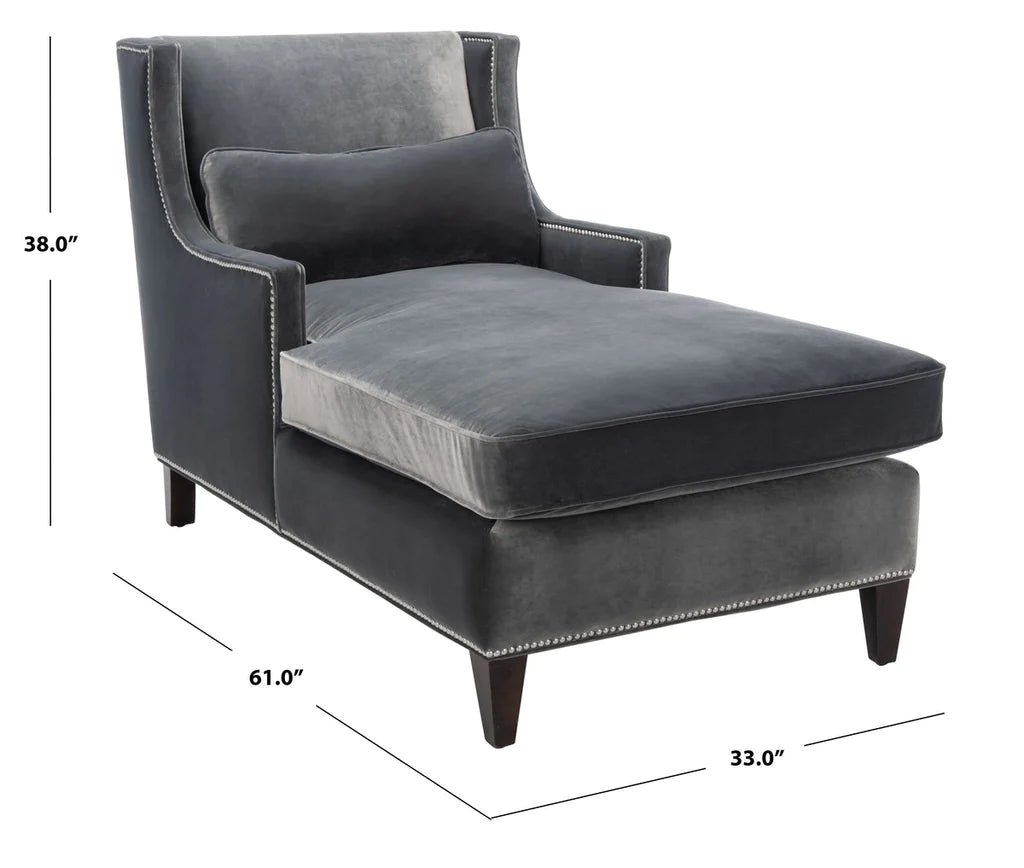 Safavieh Vitali Studded Chaise - Charcoal | Lounge Chairs | Modishstore - 3
