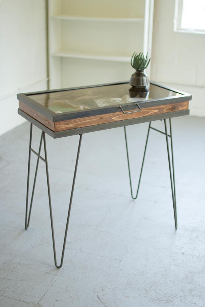 Kalalou Display Table With Hinged Glass Top | Modishstore | Side Tables