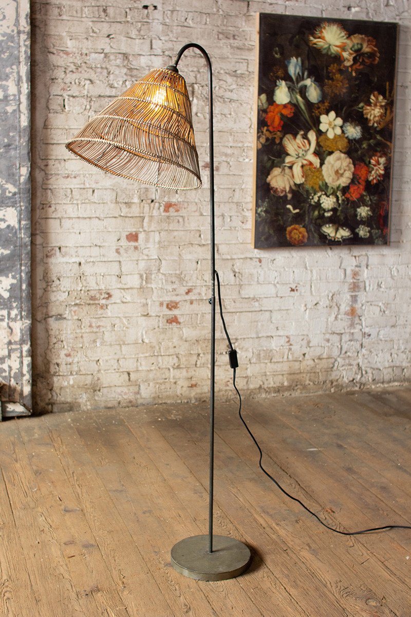 Kalalou Floor Lamp With Rattan Shade | Modishstore | Floor Lamps