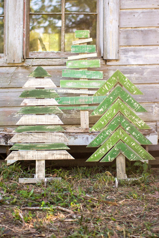 Kalalou Recycled Wooden Christmas Trees With Stands - Set Of 3 | Holiday | CGU2236 | Modishstore