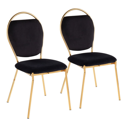 Keyhole Contemporary/Glam Dining Chair in Gold Metal and Black Velvet By LumiSource - Set of 2 | Dining Chairs | Modishstore