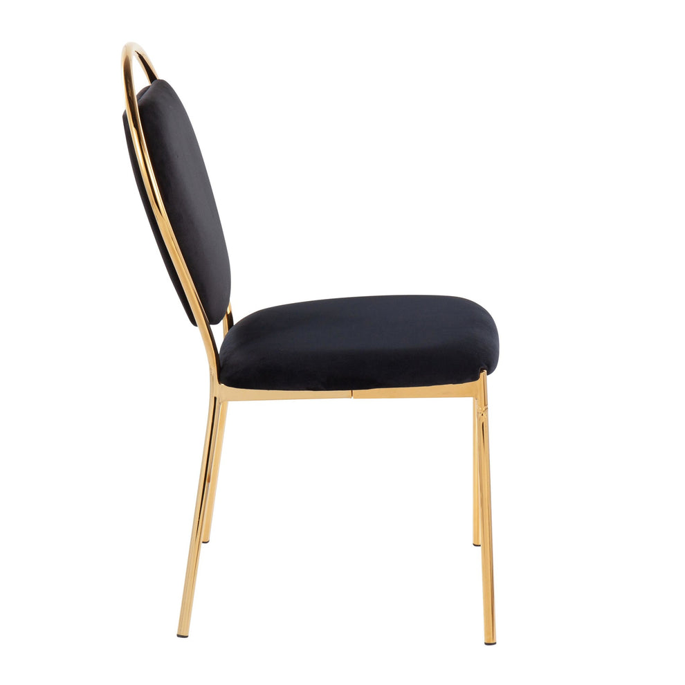 Keyhole Contemporary/Glam Dining Chair in Gold Metal and Black Velvet By LumiSource - Set of 2 | Dining Chairs | Modishstore - 6