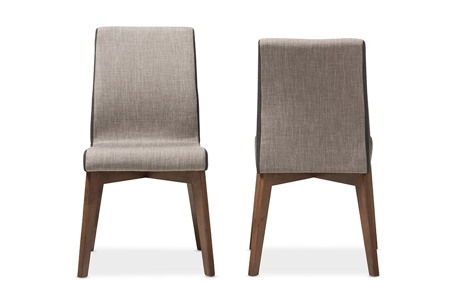 Baxton Studio Kimberly Mid-Century Modern Beige and Brown Fabric Dining Chair (Set of 2) | Modishstore | Dining Chairs - 3