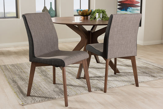 Baxton Studio Kimberly Mid-Century Modern Beige and Brown Fabric Dining Chair (Set of 2) | Modishstore | Dining Chairs