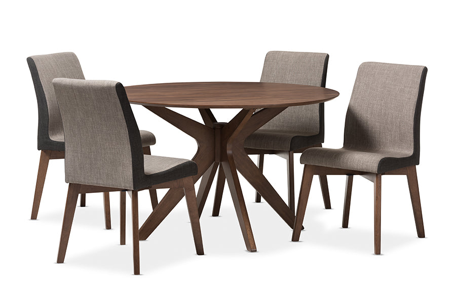 baxton studio kimberly mid century modern walnut wood round 5 piece dining set | Modish Furniture Store-2