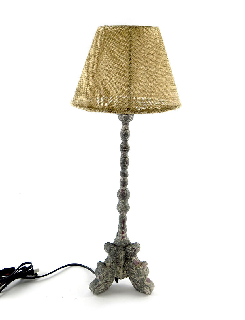 Vagabond Vintage Zinc Based Balustrade Lamp with Burlap Shade | Modishstore | Table Lamps