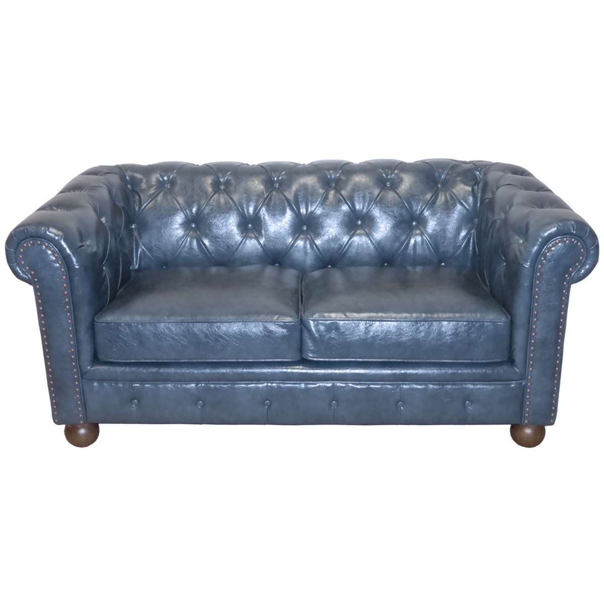 Winston Antique Blue Bonded Leather Loveseat By Armen Living | Loveseats | Modishstore