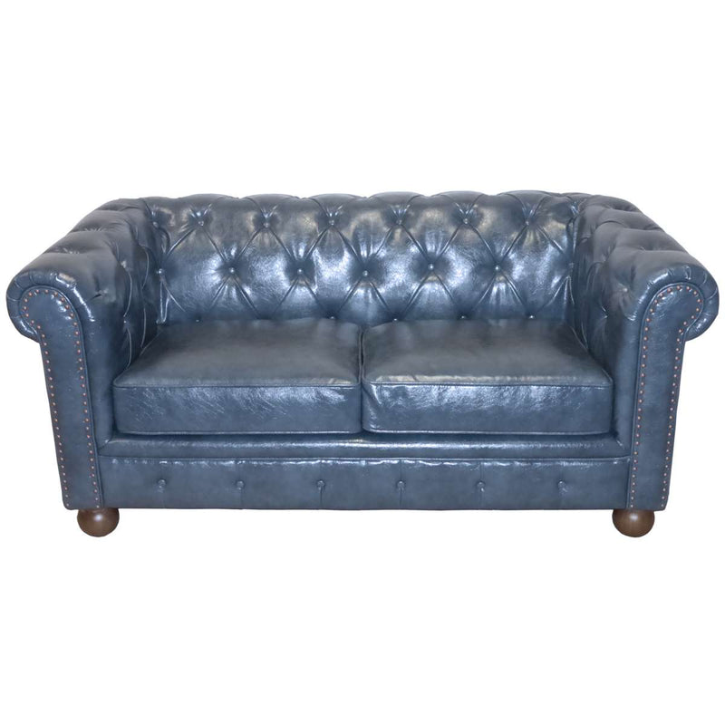 Winston Antique Blue Bonded Leather Loveseat By Armen Living | Loveseats | Modishstore
