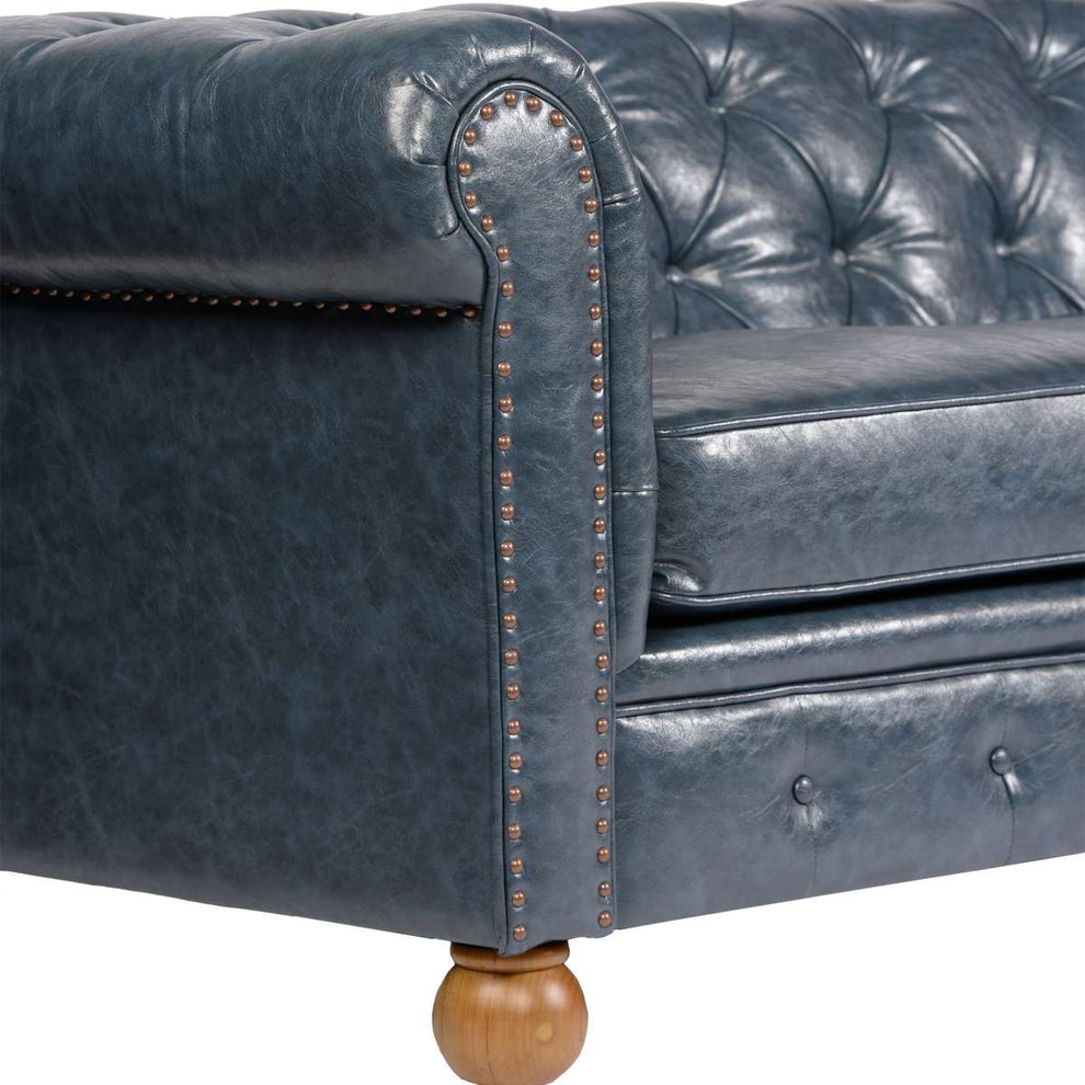 Winston Antique Blue Bonded Leather Sofa By Armen Living | Sofas |  Modishstore  - 5