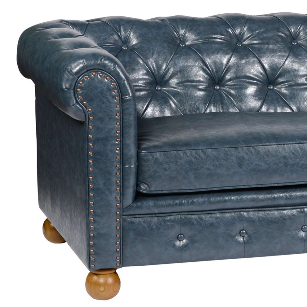 Winston Antique Blue Bonded Leather Sofa By Armen Living | Sofas |  Modishstore  - 4